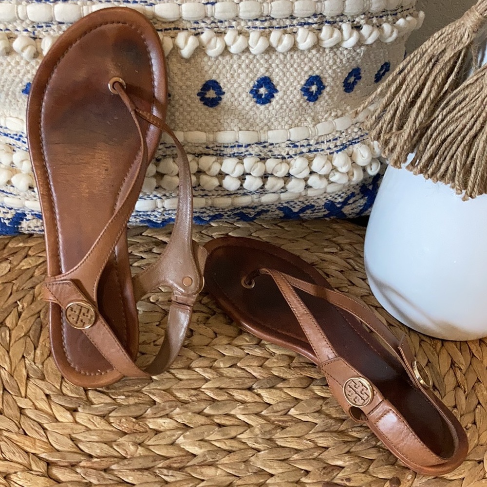 EUC Tory Burch cognac brown leather sandal